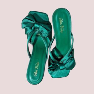 Women's Spool Heel High Heels Sandals With Satin Cross Strap Bow