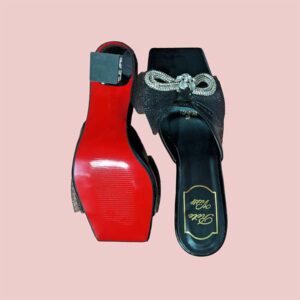 Women's Pumps Square Toe High Heels Sandals with Diamante Bow